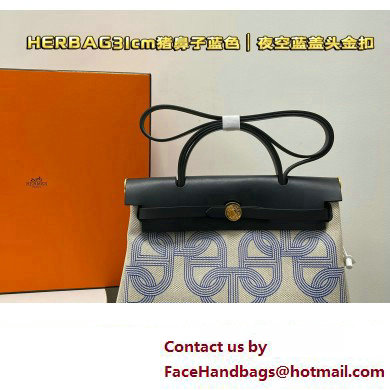 Hermes Herbag Zip 31 bag Dark Blue with Gold Hardware in H Plume canvas with Circuit 24 motif (Full Handmade)